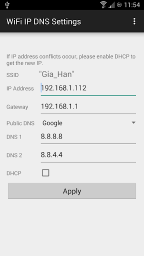 WiFi IP DNS Gateway Settings
