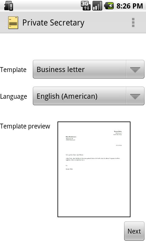 Android application Private Secretary screenshort