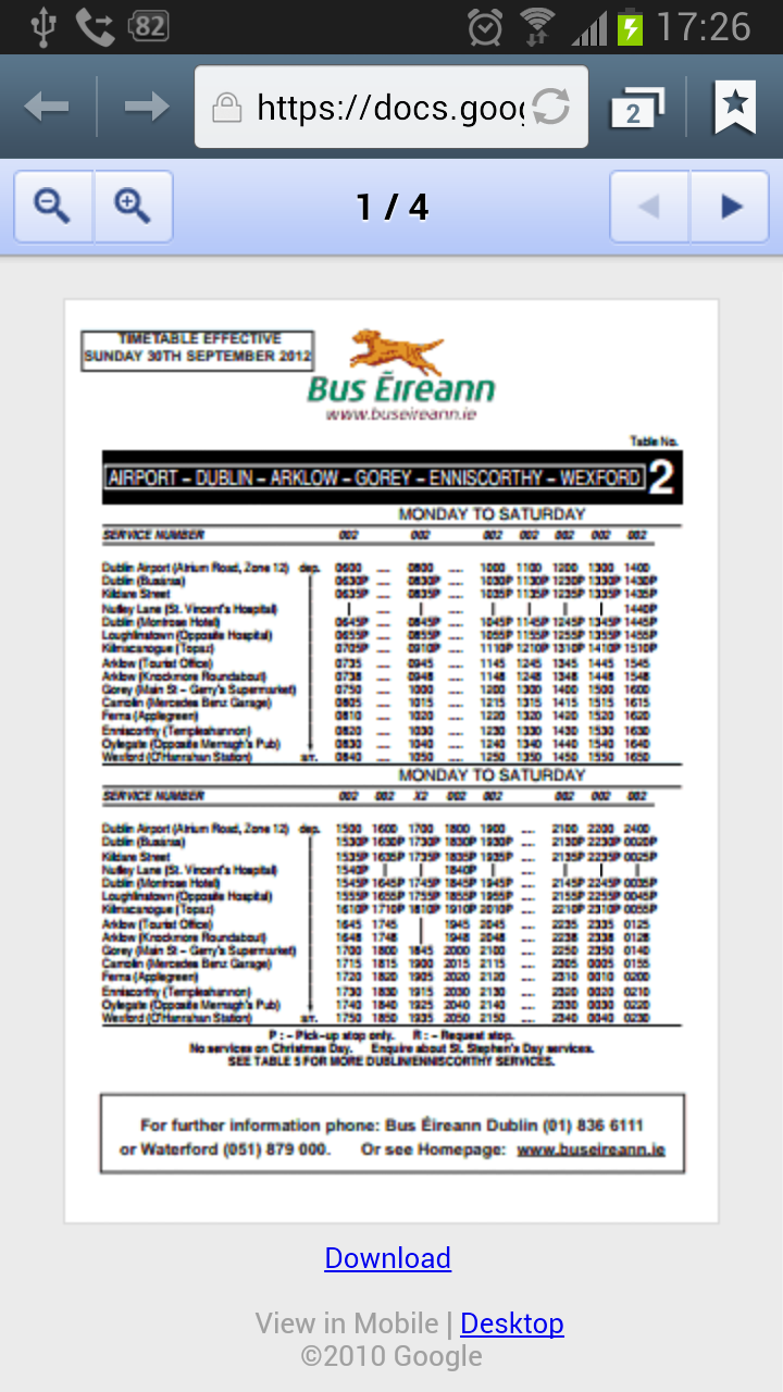 Bus Eireann Times Screen 3