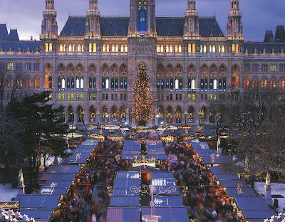 Christmas market in Town Hall Square, Vienna, Austria.