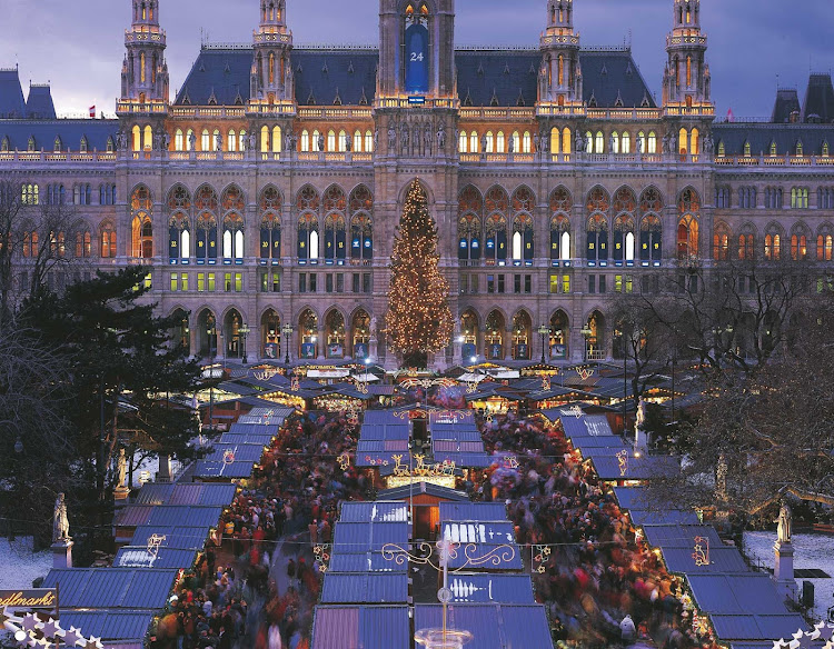 Christmas market in Town Hall Square, Vienna, Austria.