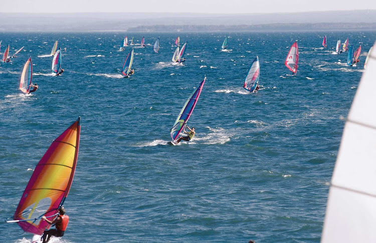 Windsurfing in Gaspesie, a peninsula along the south shore of the Saint Lawrence River in Quebec.