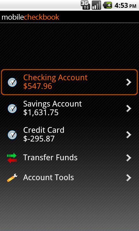 Android application Mobile Checkbook screenshort