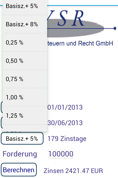 Mahnzinsen Verzugszinsrechner Screen 3