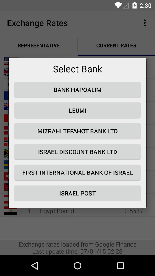 bank israel currency exchange rates