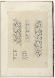 Vijf friezen met eieren, zeedieren, groente en wild