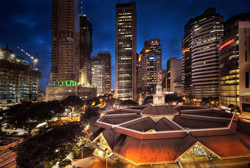 The roof of Telok Ayer Market, known locally as Lau Pa Sat, a historic building in Singapore's central business district.