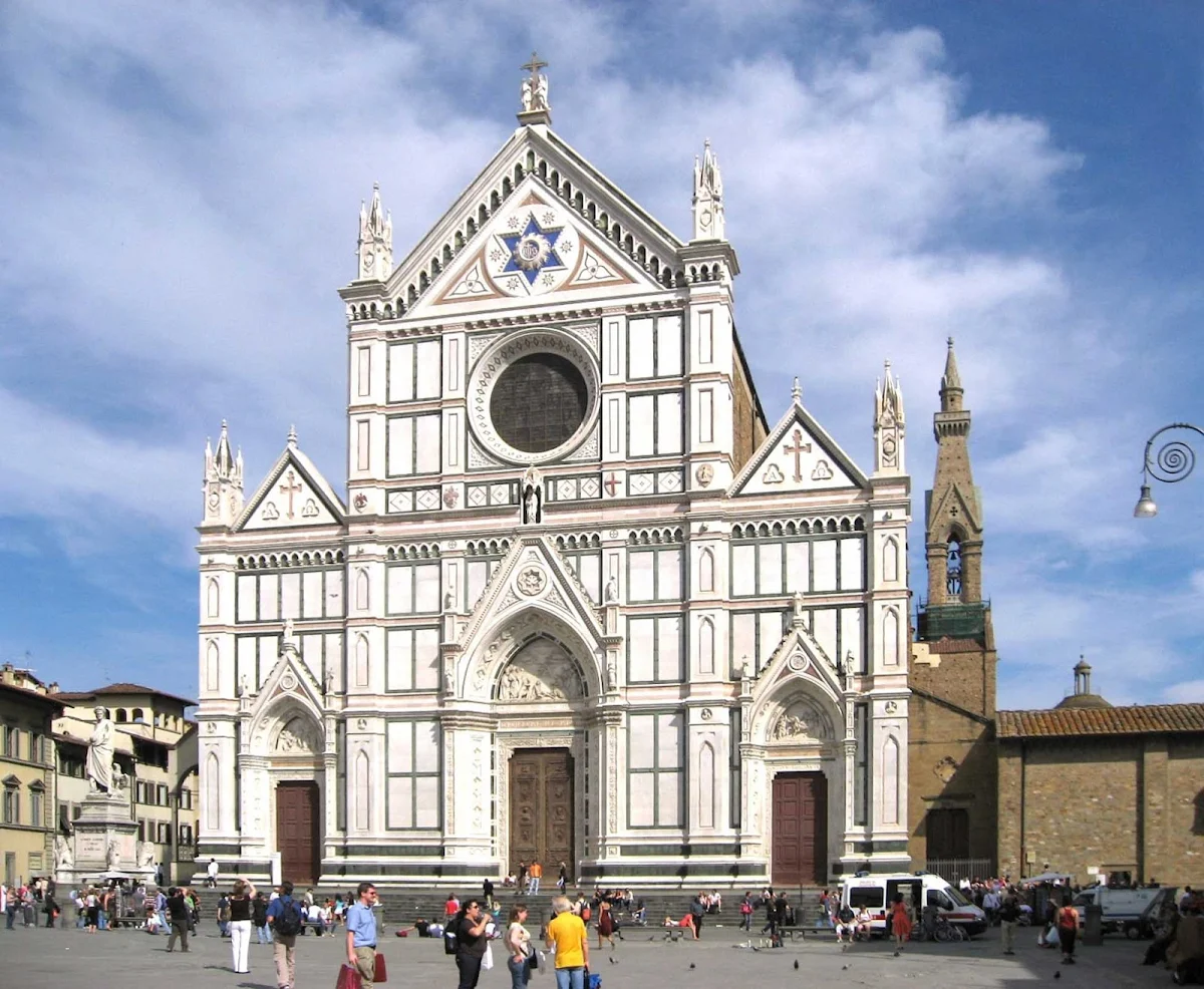 Santa-Croce-exterior-Florence - The Basilica di Santa Croce is the principal Franciscan church in Florence, Italy, and a minor basilica of the Roman Catholic Church. It's on the Piazza di Santa Croce, about a half mile southeast of the Duomo.