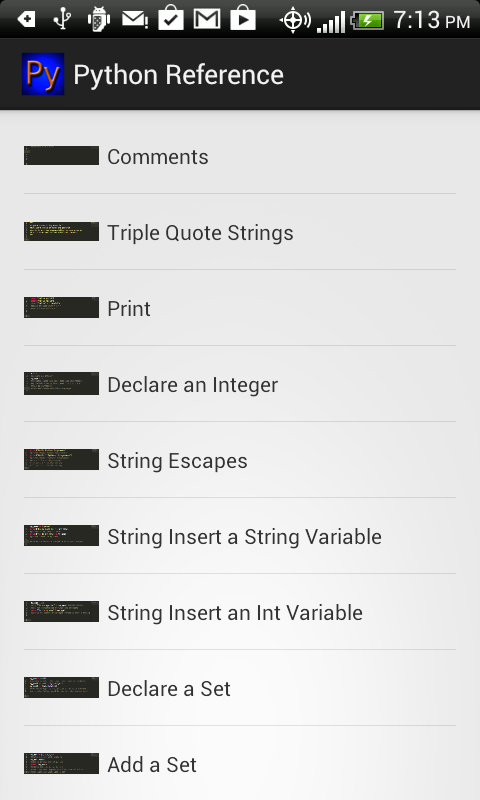 Android application Python Reference screenshort