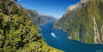 Cruise ships are big, but fjords are bigger. Some of these mountains rise to more than 4,900 feet above sea level. Fur seals and penguins play on the rocks with rainforests as a backdrop.