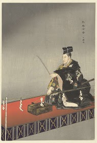 Acteurs in het Noh theaterstuk Kokaji