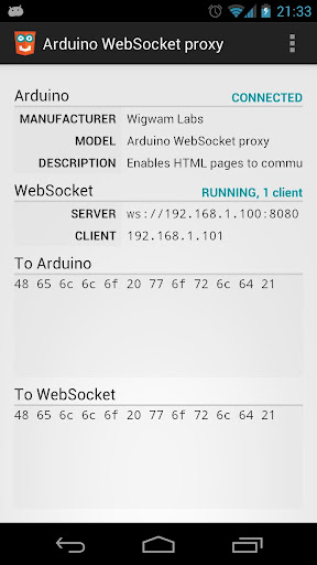 Arduino WebSocket proxy