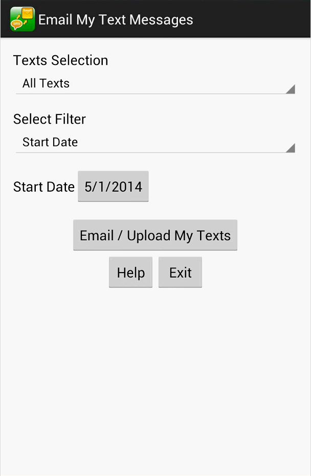 Android application Email My Text Messages screenshort