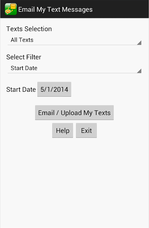 Android application Email My Text Messages screenshort