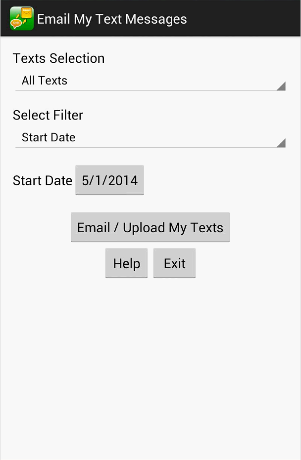 Email My Text Messages Screen 1