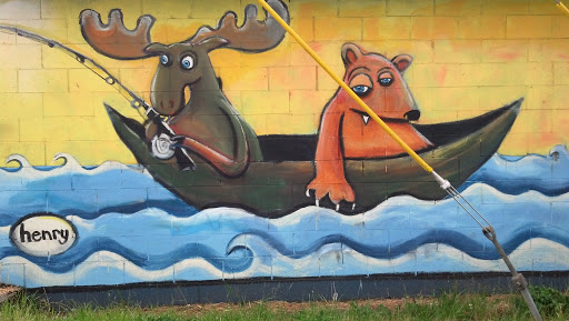 Moose and Bear Goin' Fishin' Mural by Henry