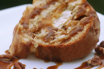 Apple Bundt Cake with Cream Cheese Filling and Caramel Pecan Glaze