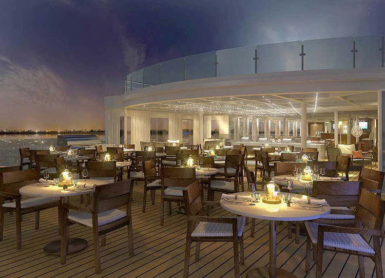 At night the Aquavit Terrace aboard your Viking Longship transforms into a festive atmosphere perfect to enjoy a summer evening floating on Europe's waterways.