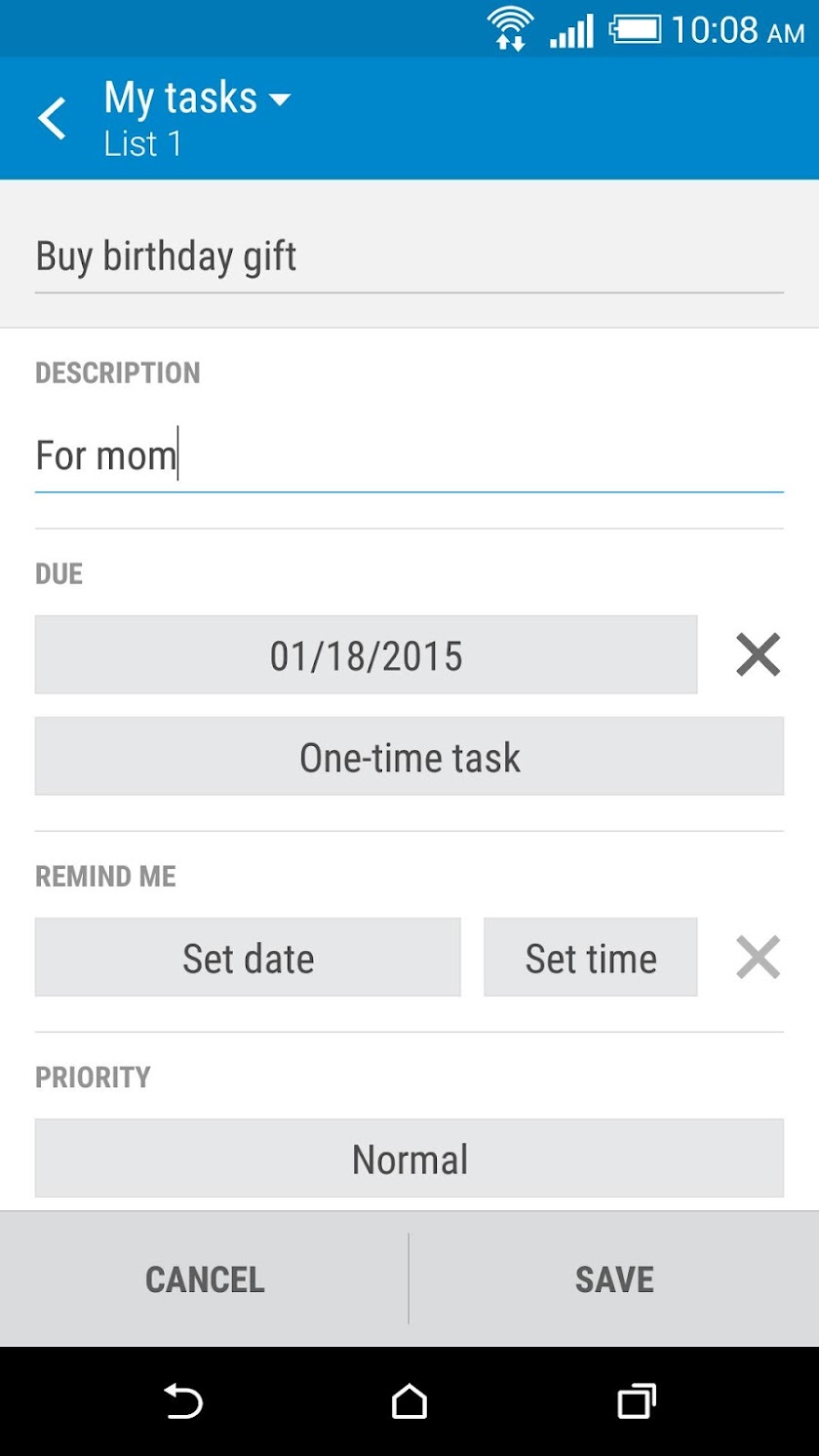 HTC Tasks Screen 2