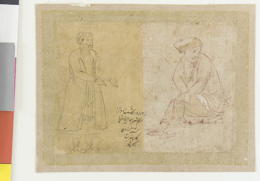 Left (b): standing Mughal; right (a): seated figure