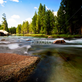Rocks in the Stream by Joe Boyle - Landscapes Waterscapes