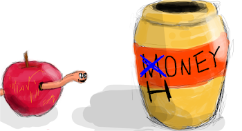 Money honey hungry worm in an apple