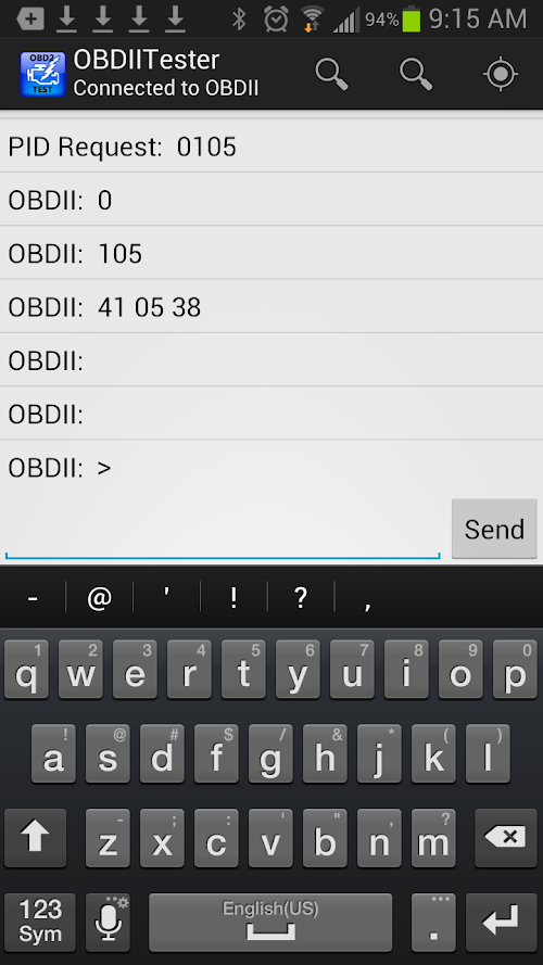 Android application OBD2 /OBDII Bluetooth Tester screenshort