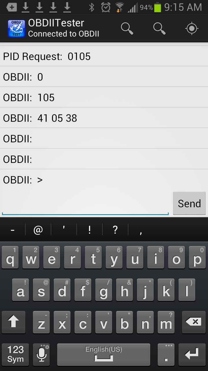OBD2 /OBDII Bluetooth Tester Screen 1