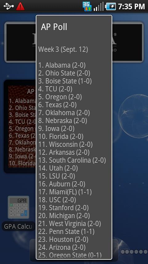 College Football AP Poll Screen 2