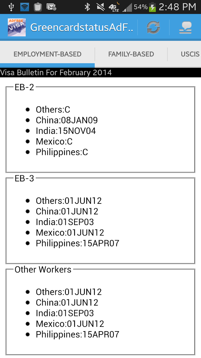VISA BULLETIN STATUS (Ad Free) Screen 1