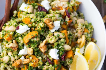Sorghum, Sweet Potato &amp; White Bean Salad with Kale Pesto