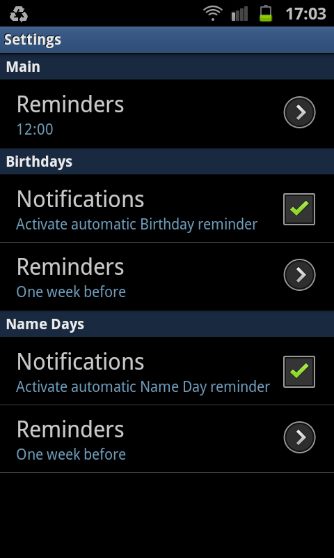 Birthdays and Name-Days Screen 3