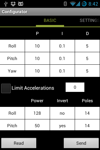 Android application Sbgc Configurator nobt screenshort