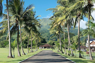 On the path to the village of Sainte-Anne, a scenic town full of beaches and bungalows.