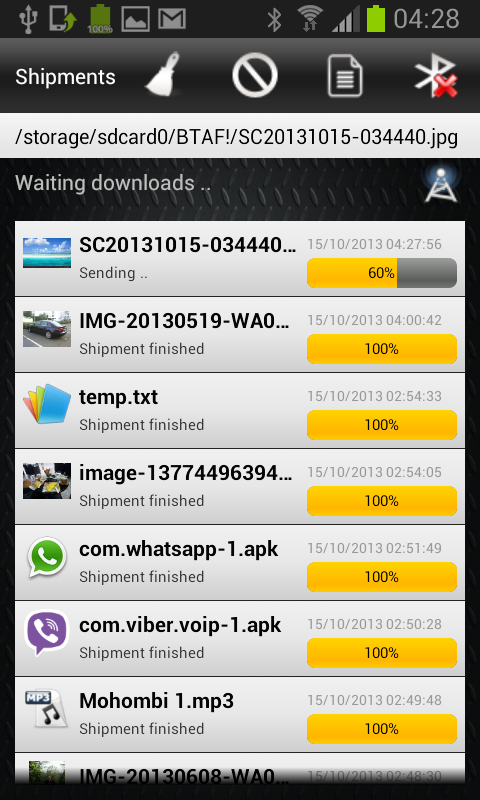 Bluetooth, Transfer Any File Screen 2