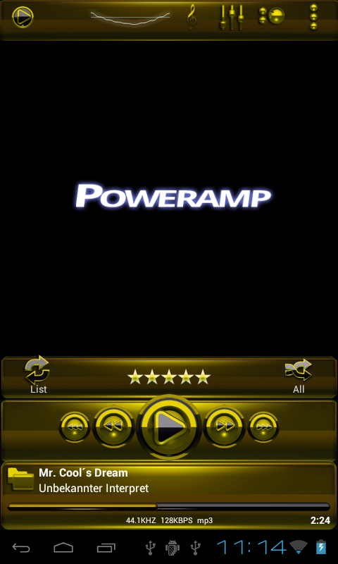 Poweramp skin Black Yellow Screen 2
