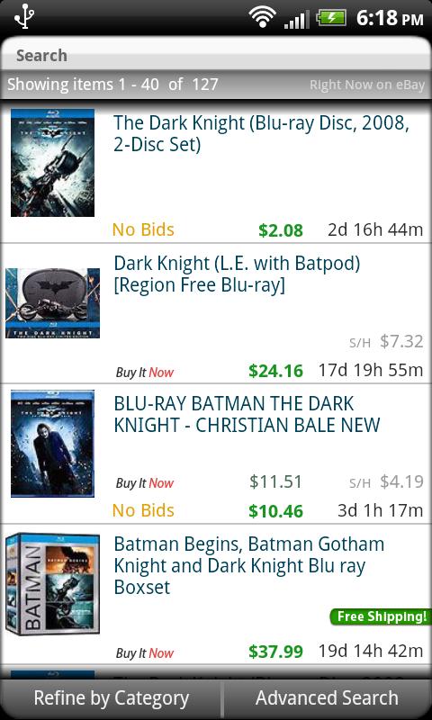 Droid Auctions for eBay AdFree Screen 2