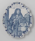 Plaat met het portret van Anthonie van Leeuwenhoek. Delft, ca. 1725-1750