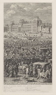 Achterhoede van de stoet van Koning Lodewijk XIV van Frankrijk op de Pont-Neuf