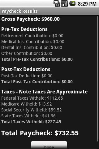Paycheck Calculator Screen 2
