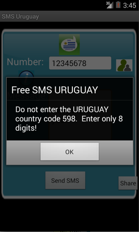 Free SMS Uruguay Screen 2