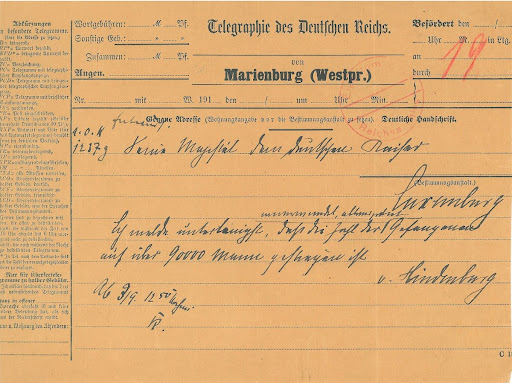 Telegramm Hindenburgs an den Kaiser nach dem Sieg bei Tannenberg
