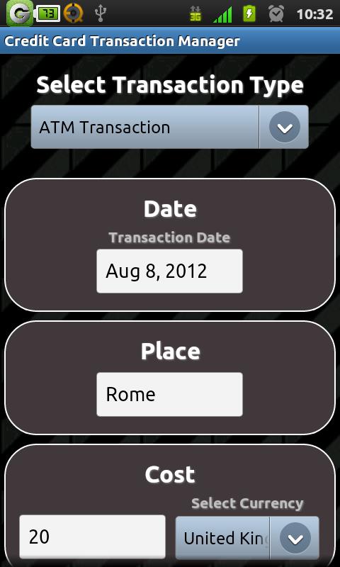 Credit Card TransactionManager Screen 3