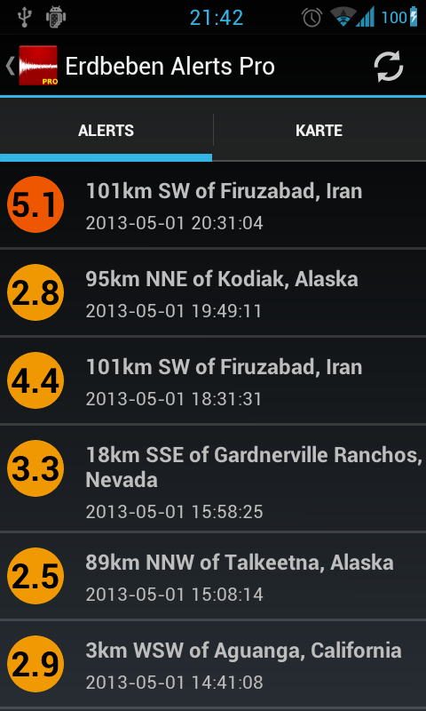 Android application Earthquake Alerts Tracker Pro screenshort