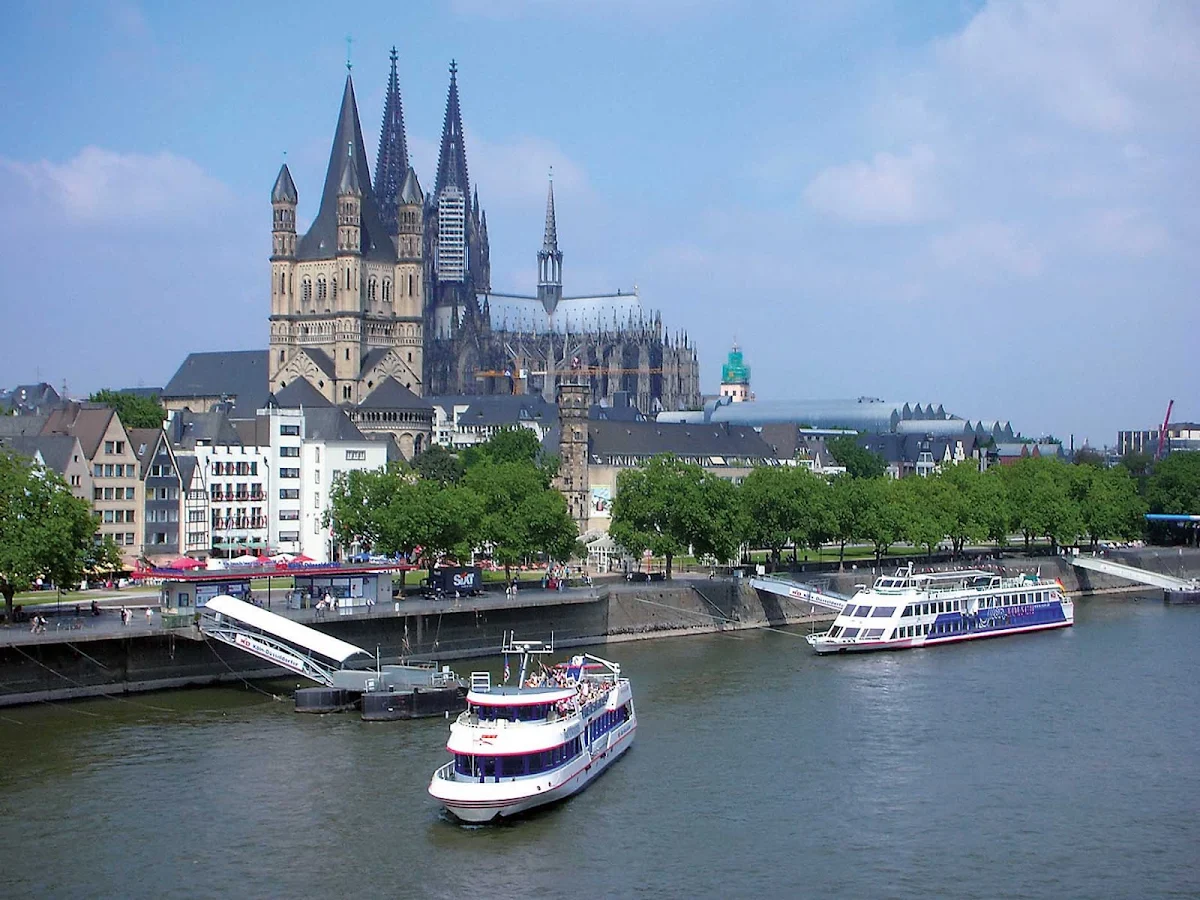Germany-Cologne-Rhine-Cathedral-bay - The Cologne Cathedral, a historic Gothic cathedral with great views of the Rhine River in Germany. 