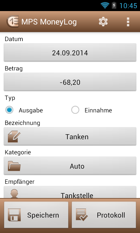 Android application MPS MoneyLog Pro screenshort