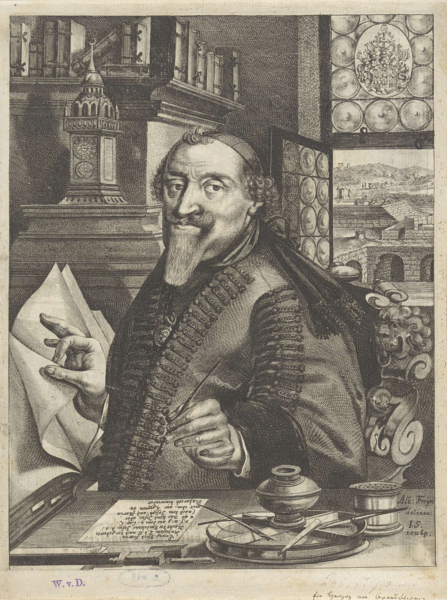 Portret van August von Braunschweig-Lüneburg, hertog van Braunschweig-Wolfenbüttel, in zijn studeerkamer