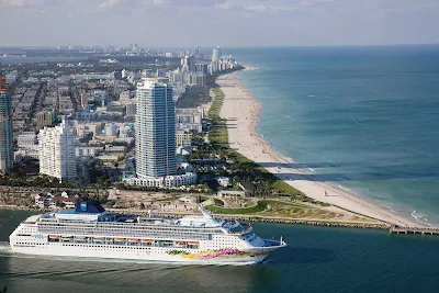 Norwegian Sky cruises past the Miami skyline. 