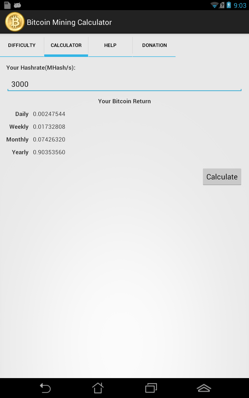 Bitcoin Mining Calculator Pro Screen 2