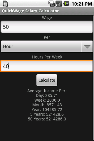 QuickWage Salary Calculator - screenshot